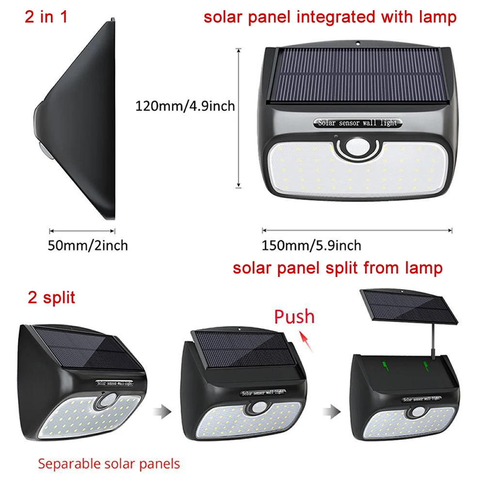 Сплит монтажа 48 Светодиодный 900lm Солнечный свет ПИР + motion + радар-светодиодный 2018 светильники для дорожки новые светильники на солнечных