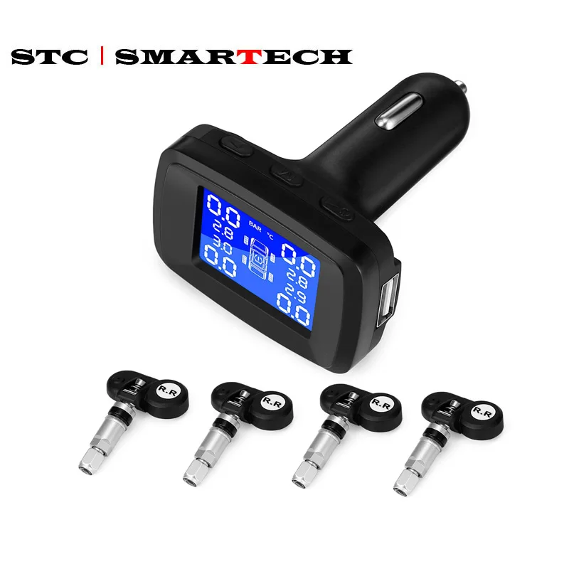 

SMARTECH USB 2.0 TPMS with Car Charger Universal Cigarette lighter Digital LCD Display Auto Security Alarm Systems Tyre Pressure