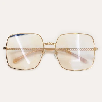 

2019 High Quality Square Glasses Frame Alloy Frame Eyewear Oculos De Sol Feminino Vintage Eyeglasses Frames with Chain