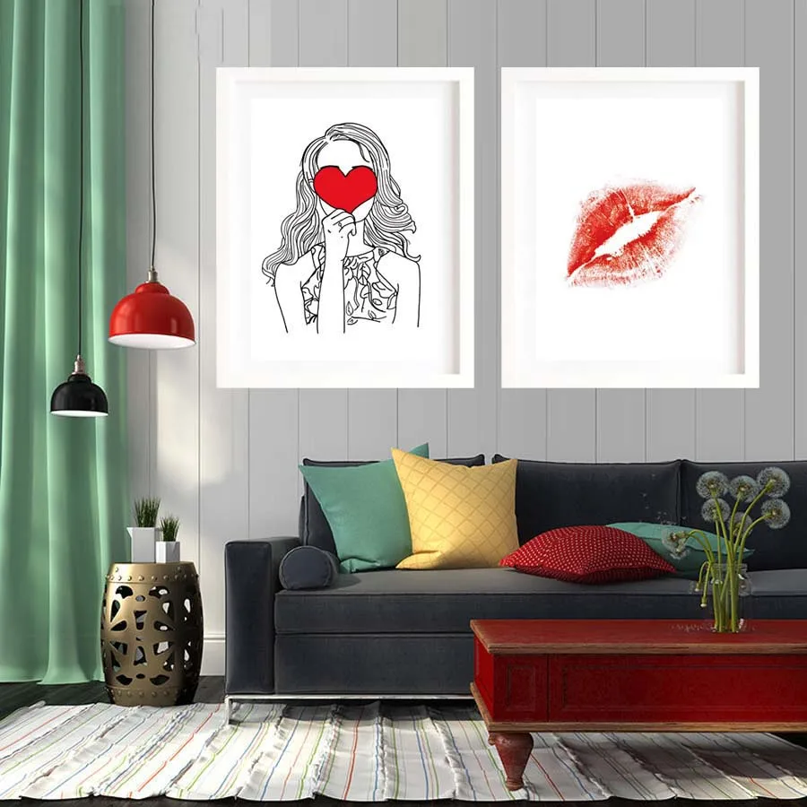 

Nordic Style Canvas Painting Red Lip Kiss Girls Room Decor Poster Hd Print Wall Art Pictures for Living Room Decoration No Frame