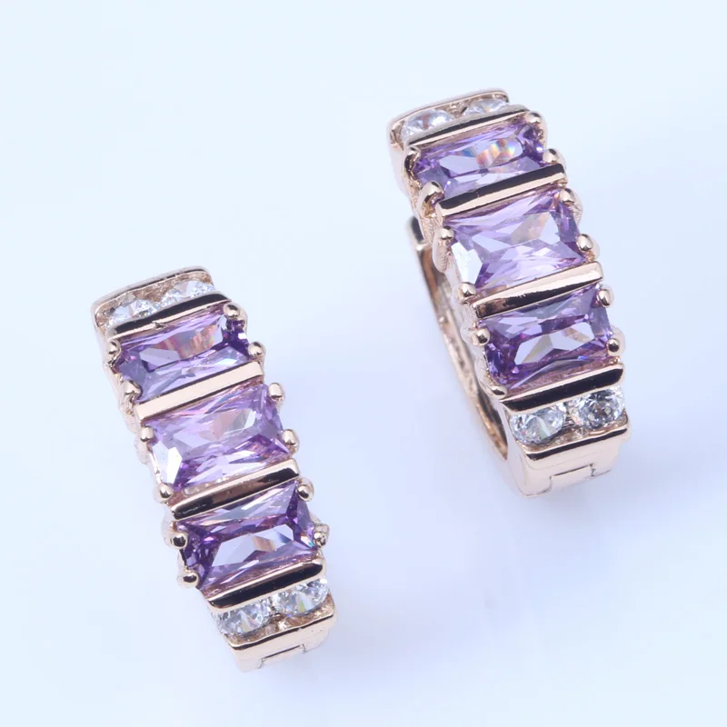 

Luxury Purple Gold Colour Hoop Earrings with Zircon Stone Women Birthday Gift Bijouterie E241