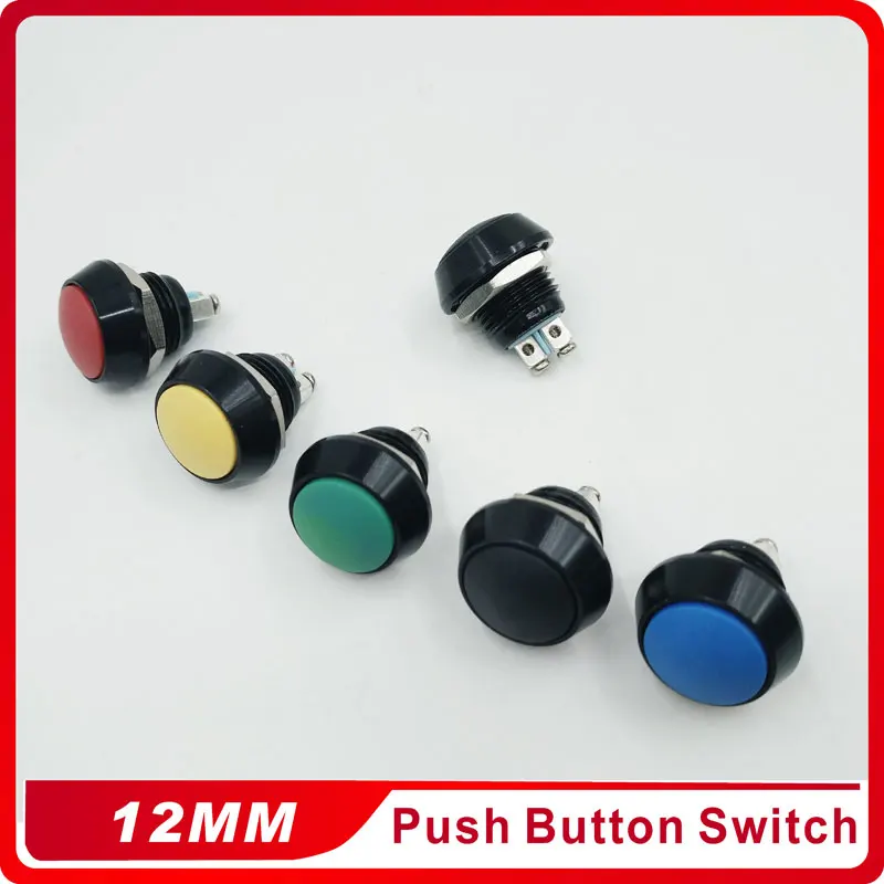 

5pcs/lot 12mm Momentary Self Return Waterproof Push Button Switch Black/Red/Green/Yellow/Blue Colorful Push Button Switch