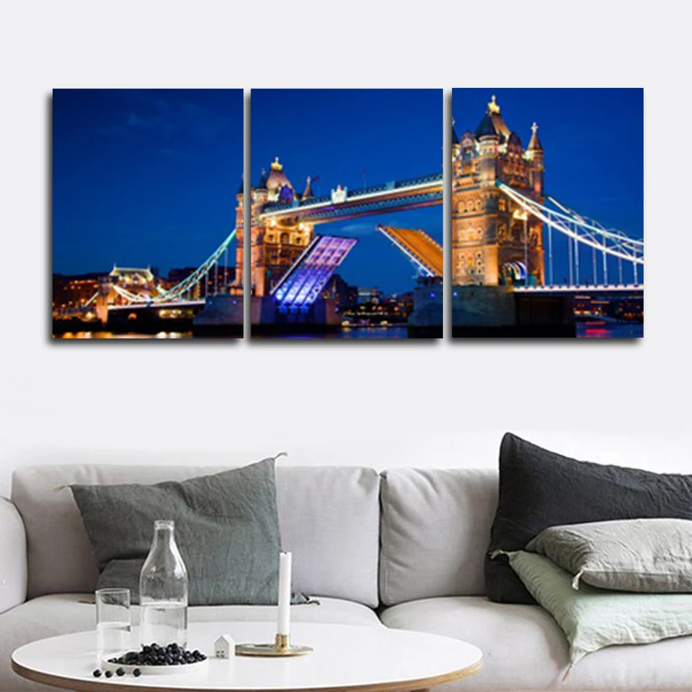 

Laeacco 3 Panel Nordic Wall Artwork London City Night Outside Posters and Prints Canvas Painting For Living Room Home Decor