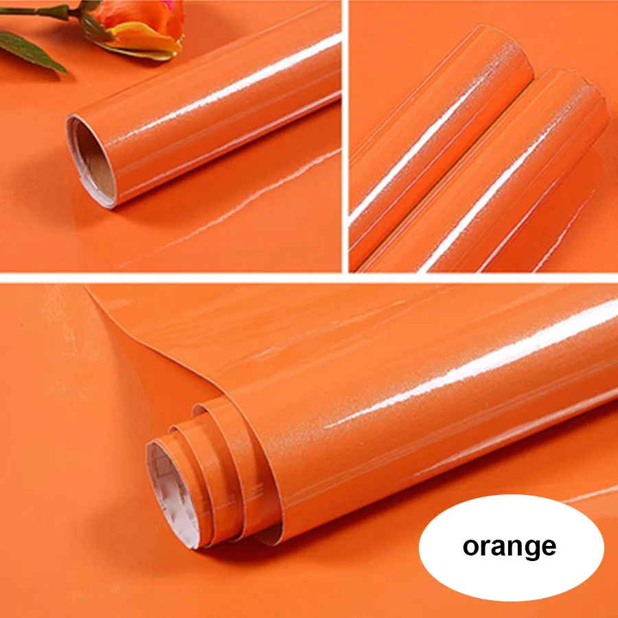 Водонепроницаемый рулон бумаги для стен, виниловая самоклеющаяся настенная бумага для гардероба, кухонных шкафов, наклейки для мебели, ПВХ Декоративная пленка - Цвет: orange
