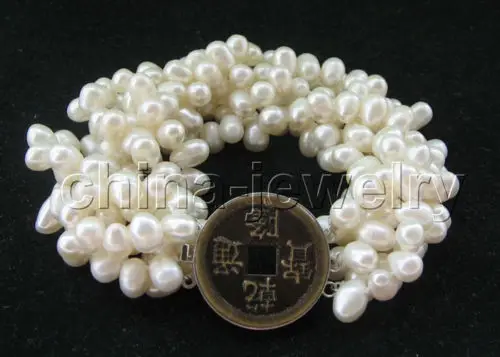 

Free Shipping >>>>> Beautiful 8" 6row 7-8mm white freshwater pearl bracelet-coin clasp