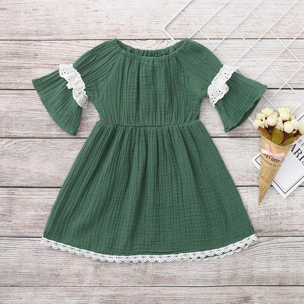 Платье для девочек Детские платья vestido однотонное платье с расклешенными