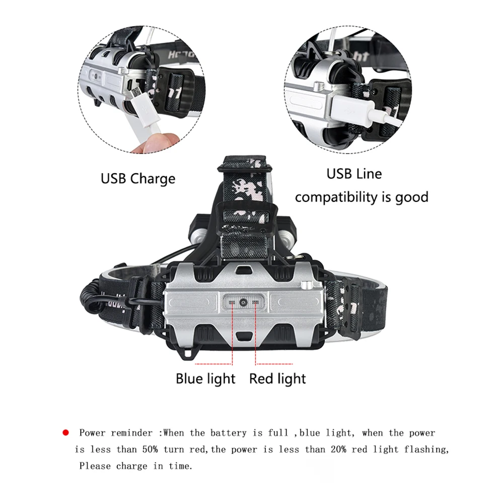 5 огней 3 светодиодный T6 XPE свет Zoom фара USB перезаряжаемая головная Лампа Факела многофункциональный фонарик фонарь Рыбалка