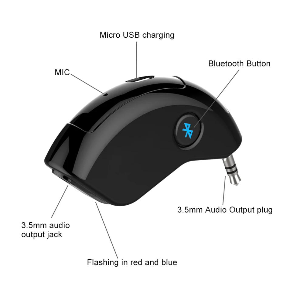Mini Bluetooth Car Kit Bluetooth Receiver Hands-free 3.5mm AUX Output Adapter For Music Mobile Phones Mini Bluetooth Car Kit Bluetooth Receiver Hands-free 3.5mm AUX Output Adapter For Music Mobile Phones
