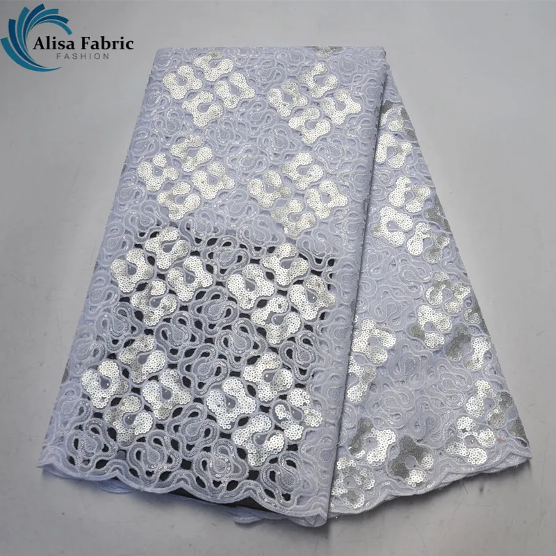 

Lovely White Hollow Out Lace African Organza Lace Fabric 5 Yards High Quality African Sequins Lace For Wedding Bridal Dress 2019