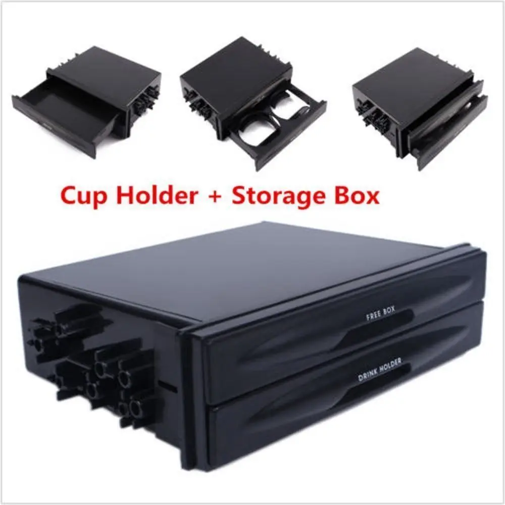 Universal Car Double Din Dash Trim Radio Pocket Kit Drink Cup Holder Storage Box