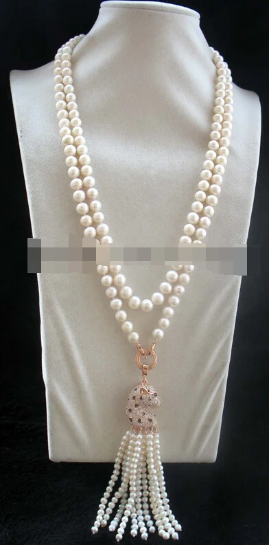 

08149 freshwater pearl white round leopard mnecklace 50" nature