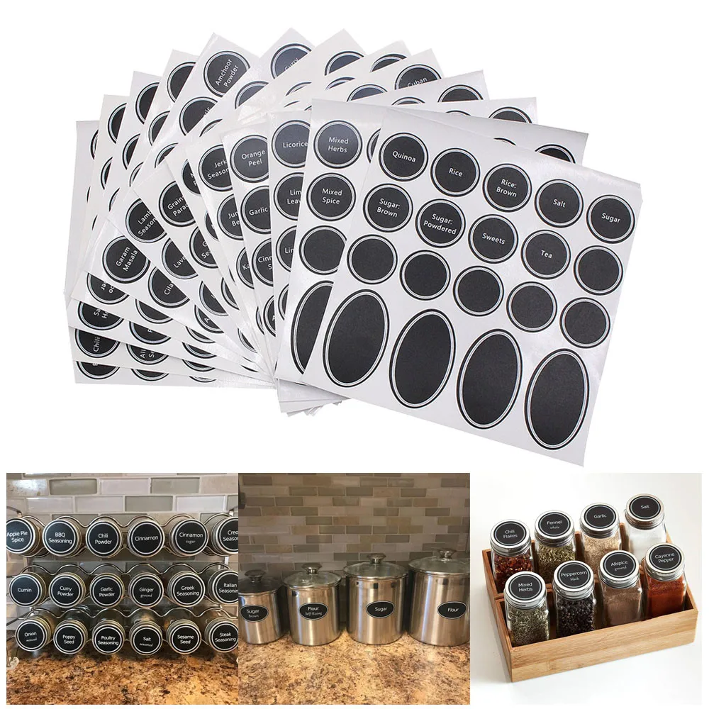 

320 Printed Spice Jar and Pantry Label Set Chalkboard Round Stickers Write-on Labels