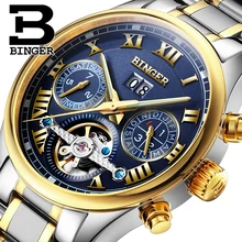 Suiza BINGER relojes hombres marca de lujo de Tourbillon zafiro luminoso de múltiples funciones de Pulsera Mecánicos B8602-7
