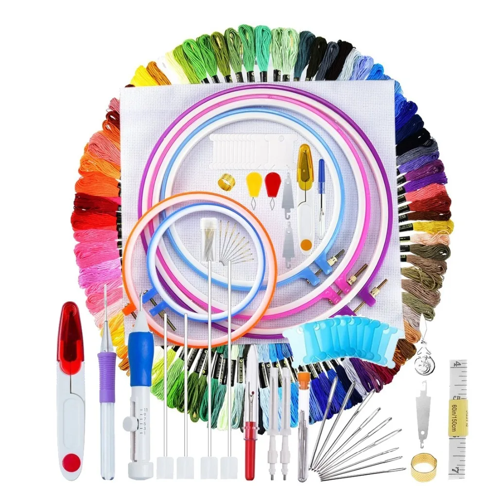 

140Pcs Embroidery Cross Stitching Punch Needle Kit Full Range of Embroidery Starter Kit with Magic Embroidery Pen Punch Needle