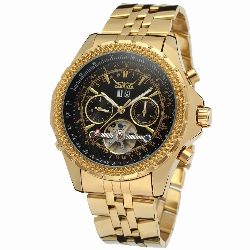 

Mens Fashion Brand Automatic Tourbillon Design Stainless Steel Strap Watch Sport Military Mechanical Wrist Watches + Gift Box