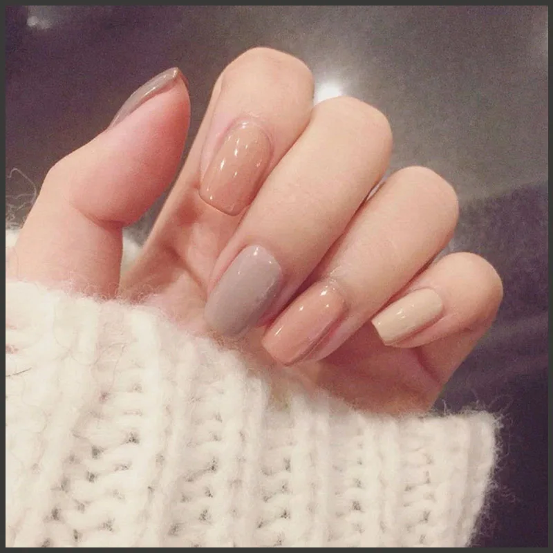 411 10 De Réductionthé Au Lait Frais Crème Kaki Uv Gel Faux Ongles Avec De La Colle Français Mignon Couleur Pure Faux Ongles Dame Gel Bouts Pour