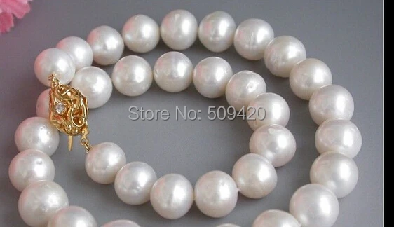 

Free Shipping >>HUGE REAL 17" 12mm ROUND white FRESHWATER PEARL NECKLACE