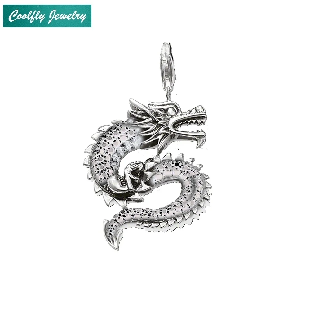 

Charm Pendants White CZ Dragon 925 Sterling Silver For Women & Men Punk Gift Rebel Fashion Jewelry Pendant Fit Necklace Bijoux