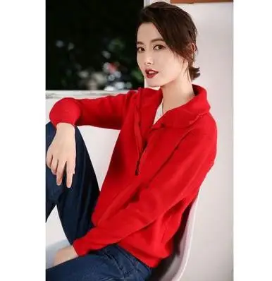 BARESKIY Весенний свитер свободный кашемировый кардиган на молнии длинный рукав короткий вязаный джемпер свитер пальто - Цвет: red