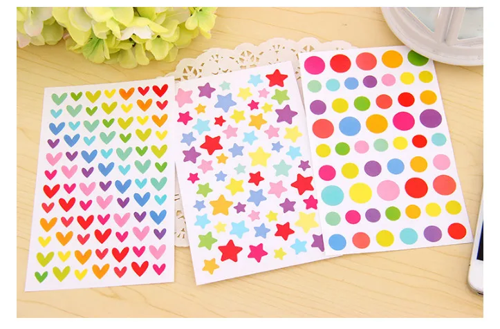 

6x Cute Korean Candy Colour Sticker Small Dots Heart Love Five-pointed Star Diary Decoration DIY Stickers Paper Girl \ Kids Gift