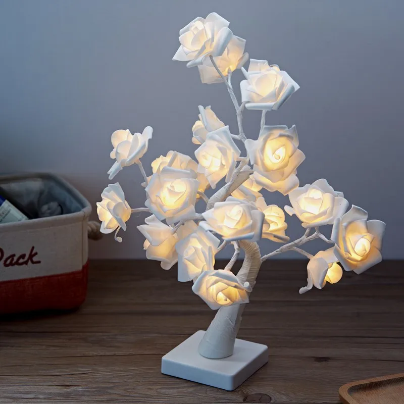 Battery or USB Power Cotton Ball Rose Tree LED Night Light Festival Party Romantic Wedding Home Decor Table Lamp Creative Gift - Испускаемый цвет: white