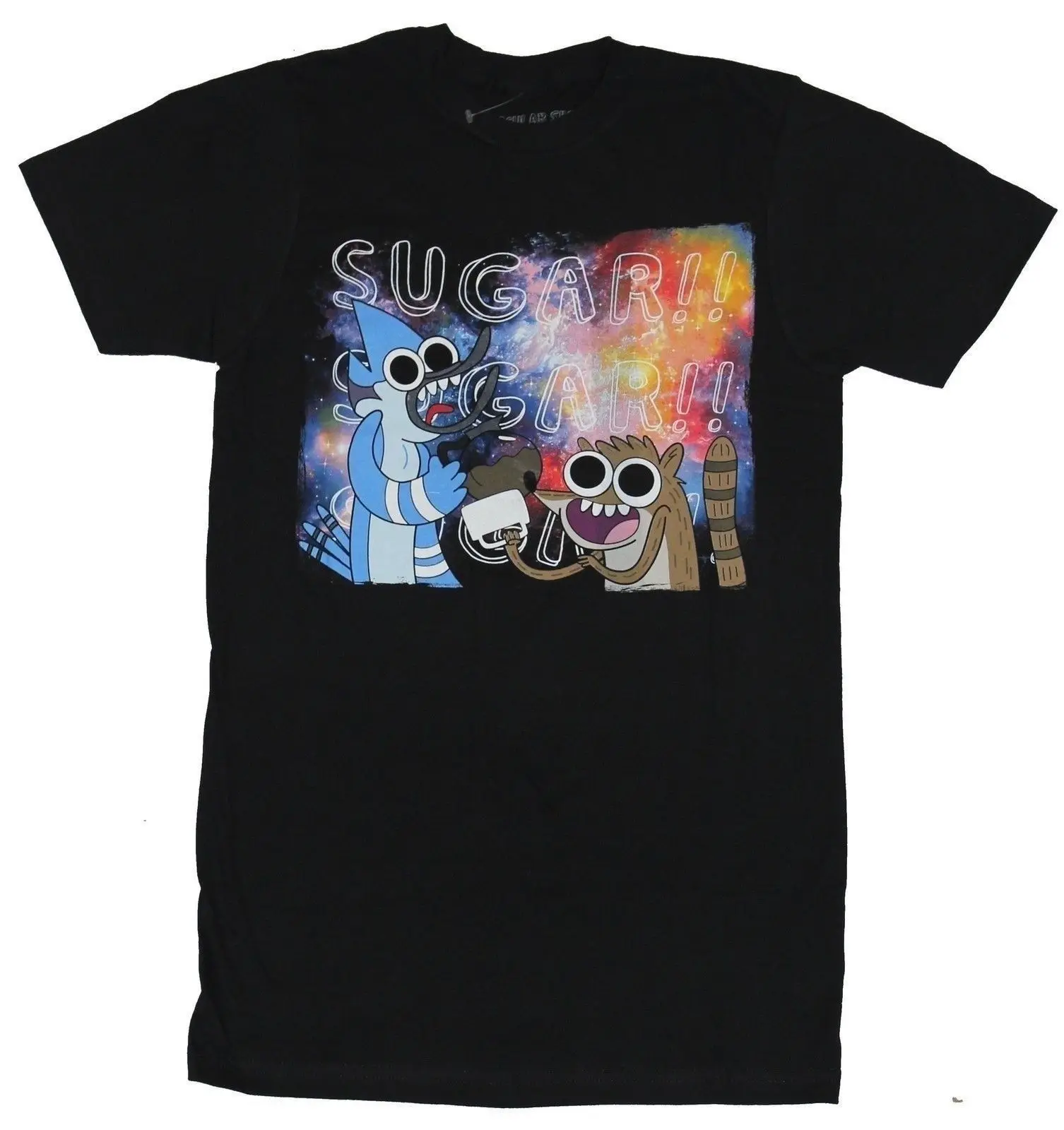 

The Regular Show Mens T-Shirt - SUGAR!!! Reved Up Big Eyed Mordecai Rigby Cartoon t shirt men Unisex New Fashion tshirt