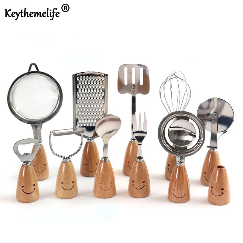 

Keythemelife Stainless Steel Smile Tableware Fork Egg Tools Kitchen Utensils Tools Wooden Handle Kitchenware BA