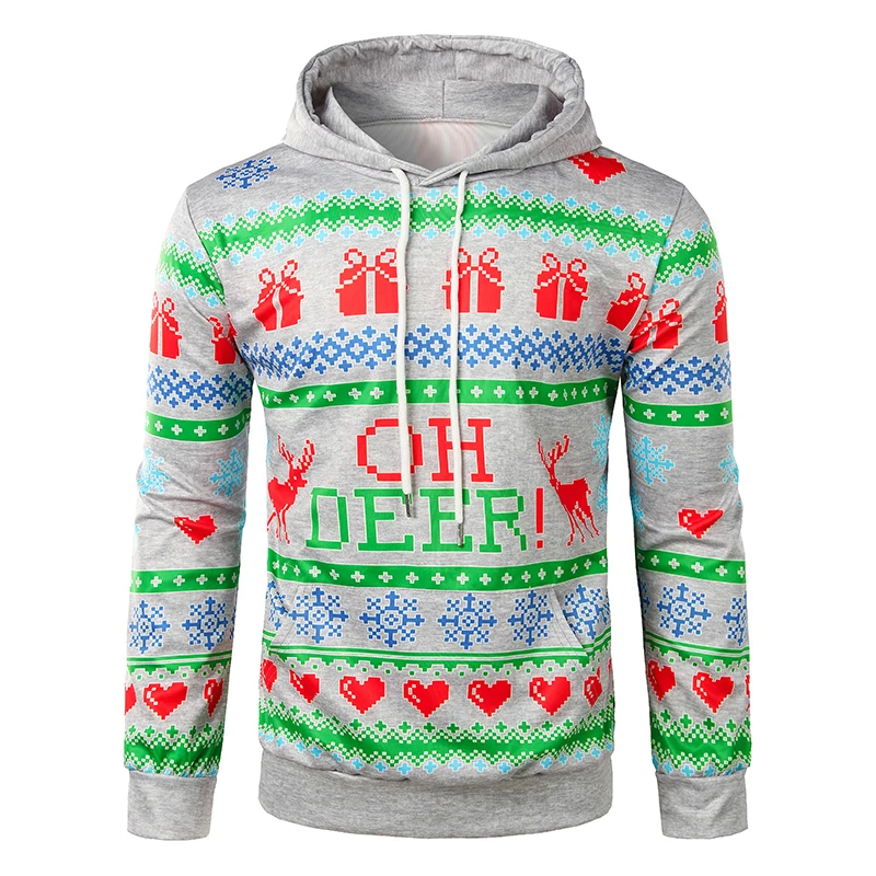Brand Hoodie Christmas Deer Printing Hoodies Men Fashion Tracksuit Male