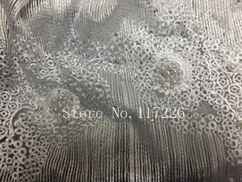

Latest French African Lace Fabric white High Quality JRB-32619 African Embroidered Tulle Lace Fabric with beads For Wedding
