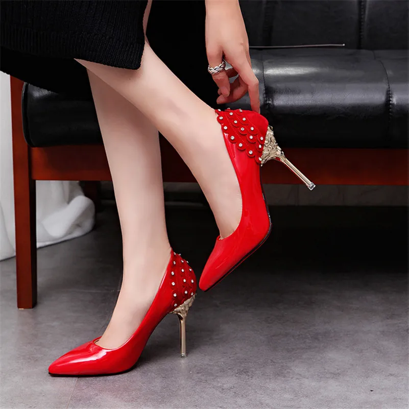 

Women Pumps High Heels 2017 Fashion Pointed Toe Women Shoes Thin High Heel 10cm Sexy Ladies Weeding Party Red Shoes Woman Spring