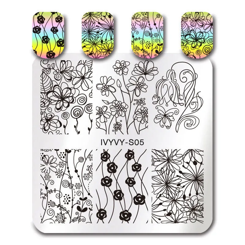 Новая серия ногтей штамповки пластины DIY изображения Konad Дизайн ногтей маникюр шаблоны трафареты салон красоты лак Инструменты - Цвет: IVYVYS05