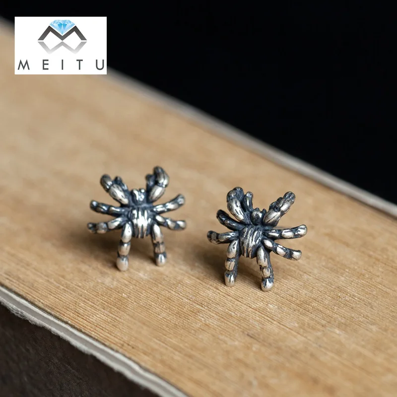 

Real Sterling S925 Silver Spider Fashion Vintage earrings for Women Men birthday present jewelry Spider style ear stud E-91