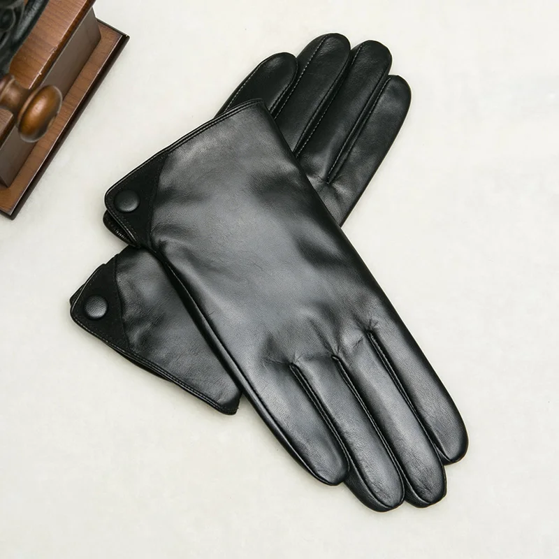 KLSS Brand Genuine Leather Men Gloves Autumn Winter Plus Velvet Thermal High Quality Goatskin Glove Business Casual J50