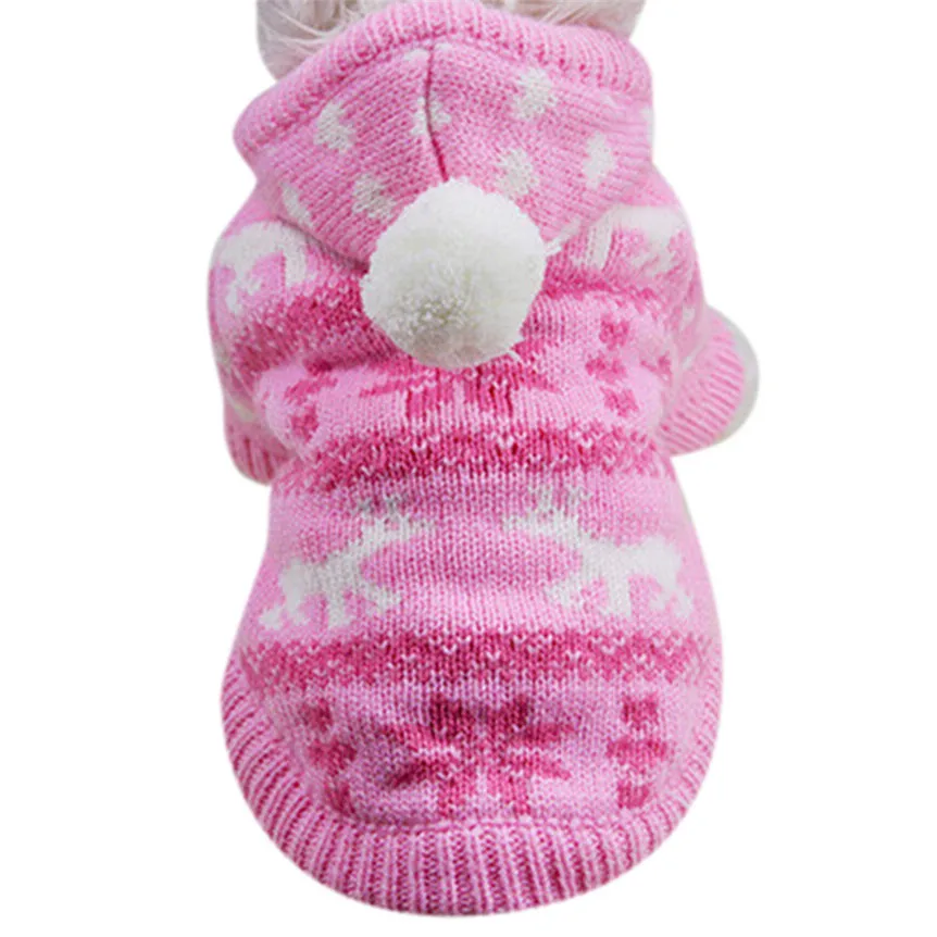 Милый розовый вязаный свитер с капюшоном для домашних животных, пальто для щенков, Рождественские теплые толстовки с капюшоном для милых собак, товары для домашних животных, Прямая поставка - Цвет: Розовый