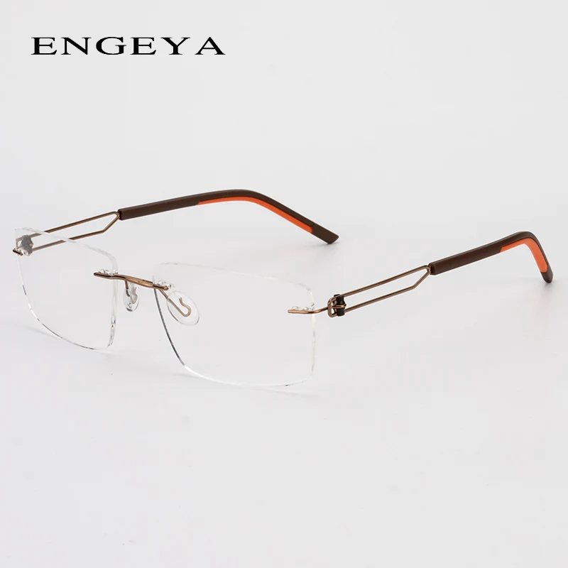 Очки без оправы из сплава, оптическая оправа для очков, мужские очки, прозрачные очки по рецепту, ультралегкие прозрачные очки# IP373 - Цвет оправы: C3 Brown