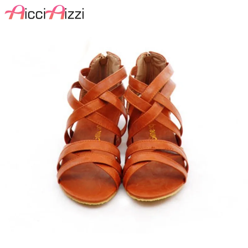 

Women Cross Strap Flat Sandals Brand Gladiator Sexy Lady Flats Sandalias Beach Zipper Leisure Footwear Shoes size 34-43 PA00466