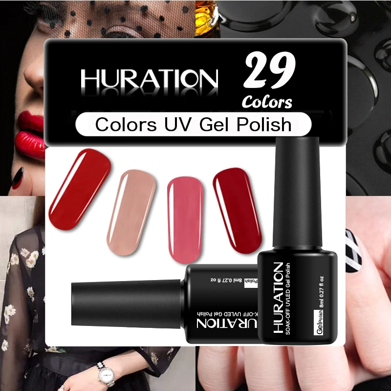 

Huration New 3pcs gel 56 Set Color 8ML Nude Gel Nail Polish Soak Off UV LED Gel Lacquer Gel Top Base Nail Art Varnishes Vernis