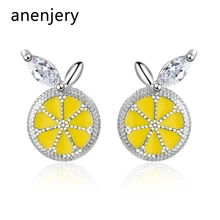 Anenjery простой дизайн 925 пробы серебряные циркониевые лимонные серьги с фруктами для женщин pendientes oorbellen S-E801