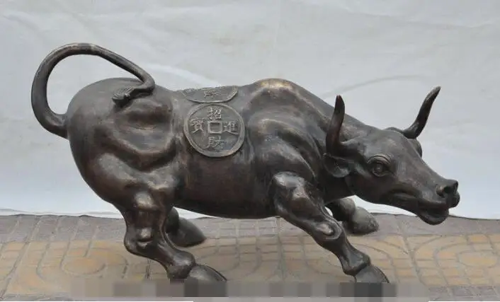 

S00084 30"china bronze wealth money coin Wall Street Bullfight Bull Ox Oxen rich statue B0403