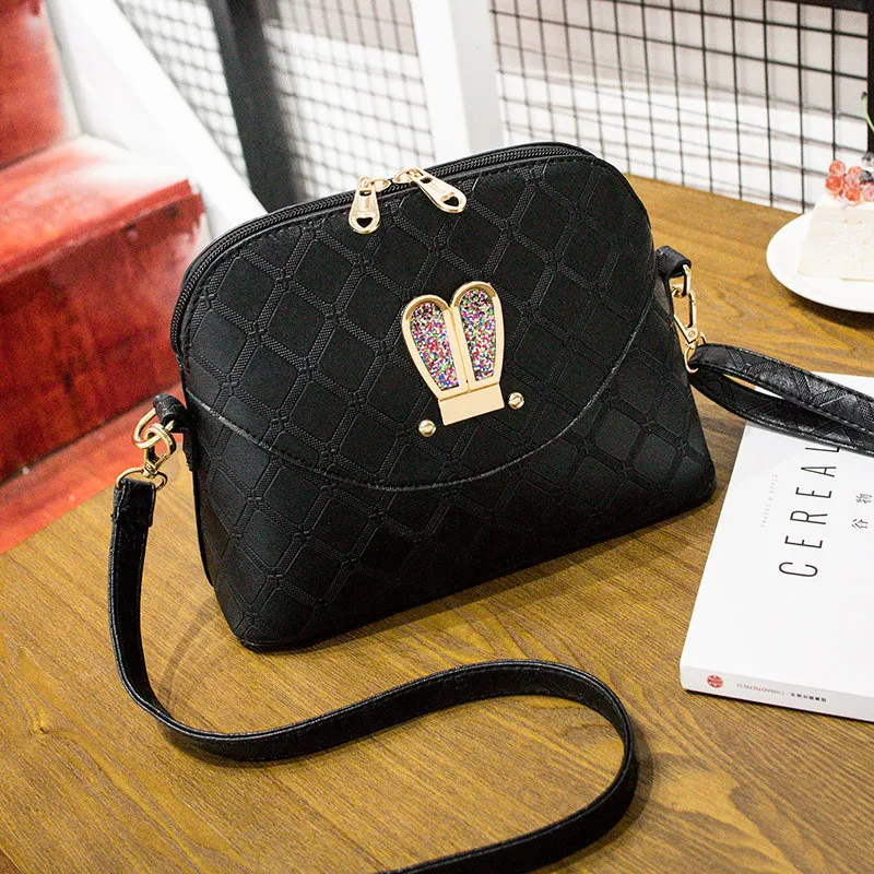

Fashion Plaid Shell Bag Single Shoulder Bag Small Rabbit Ear Messenger Bag Cute PU Leather Bag
