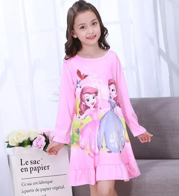Ночнушка для девочек детская одежда Вязание хлопок пижама с длинными рукавами, Милая Детская домашняя пижама XIN497