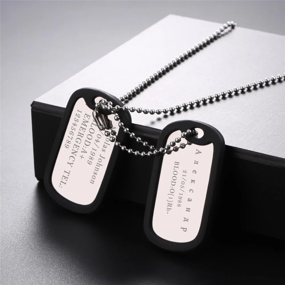 U7 изготовленный на заказ Медицинский ID Dog Tag Цепочки и ожерелья с подвесками с Нержавеющая сталь цепи 2" Для мужчин Для женщин Персонализированные милитари Жетоны для собак