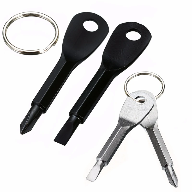 Portable EDC Multifunction Screwdriver 2 key Shape Keychain Stainless