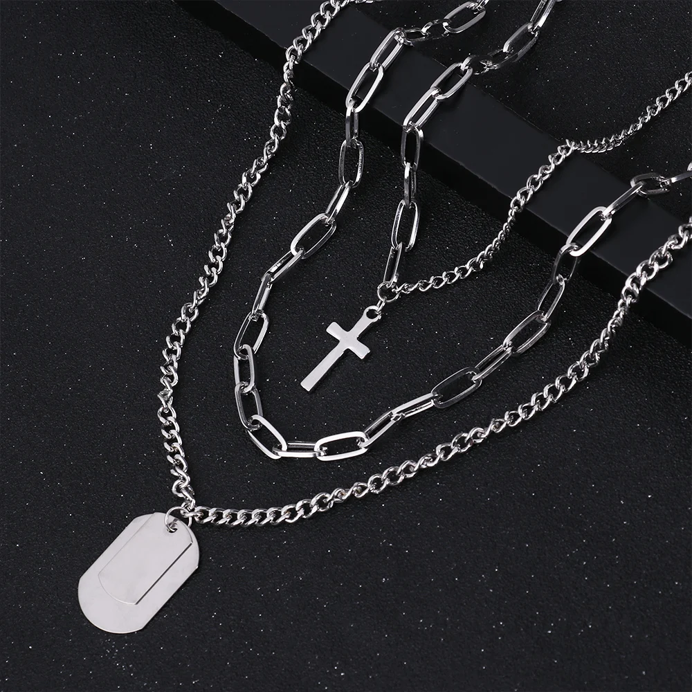 

New Fashion Crossing Chain Necklace Multilayers Punk Retro Couple Street Hip Hop Geometric Metal Unisex Pendant Necklaces
