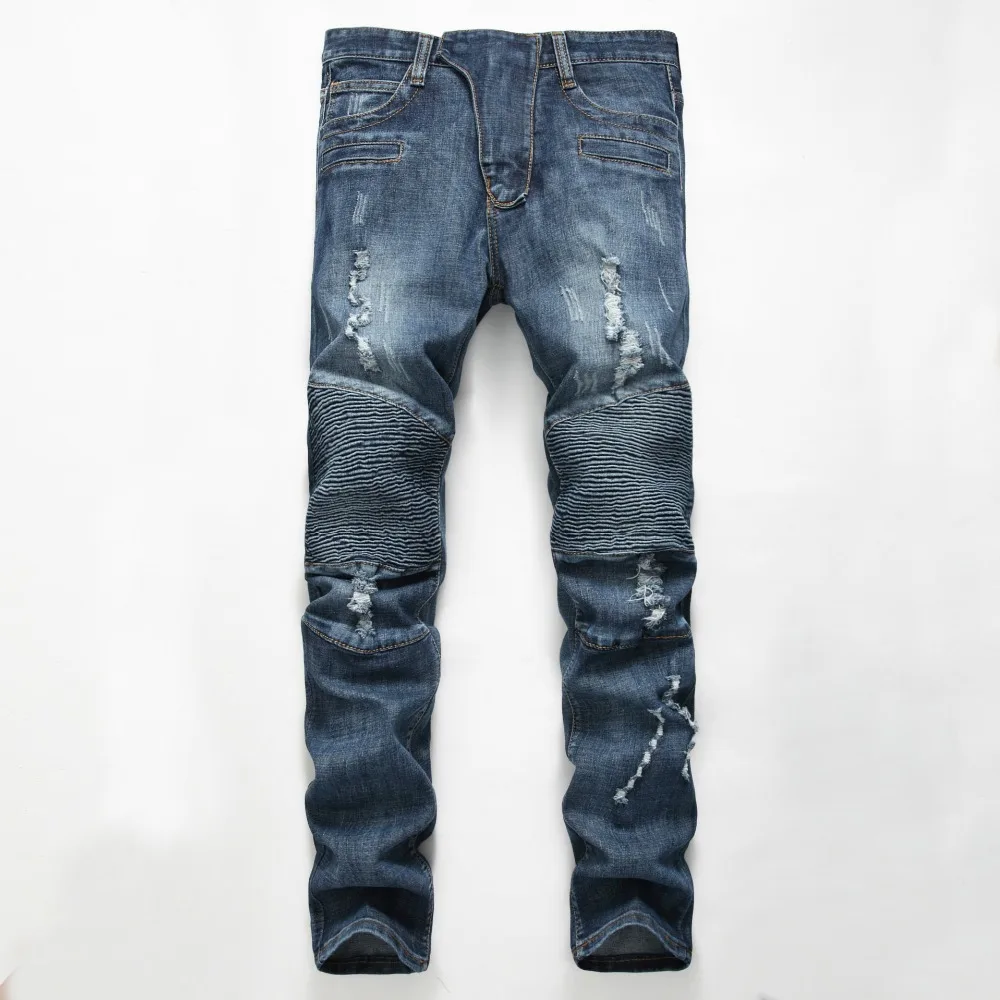 Men's Fashion Brand Designer Ripped Biker Jeans Men Distressed Moto