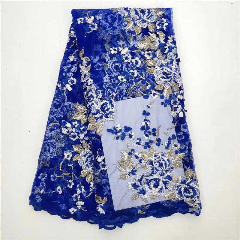 

NEWEST!SOFT!Best selling! Lace fabric 5 yards good source of materials nigerian blue color french lace fabric lace