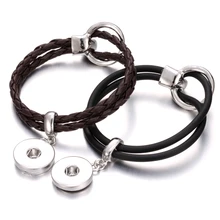 Красивый черный/коричневый кожаный силиконовый простой браслет с застежкой 17 см подходит DIY 18 мм защелкивающаяся подвеска в виде пуговицы SE0196