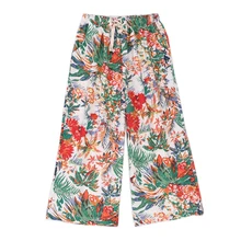 Летние льняные свободные девятые брюки с цветочным принтом для женщин, штаны для сна, Повседневная Домашняя одежда, брюки размера плюс, пижамные брюки для женщин