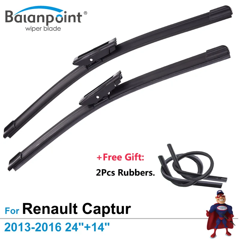 2Pcs Wiper Blades + 2Pcs Free Rubbers for Renault Captur 2013 2016 24