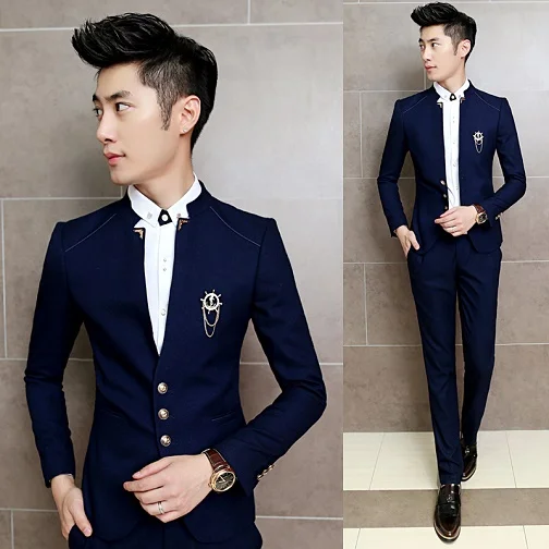 Мода Masculino Ternos новое поступление темно-синий свадебный мужской смокинг стильный Yong мужской деловой мужской костюм Блейзер с брюками - Цвет: picture color